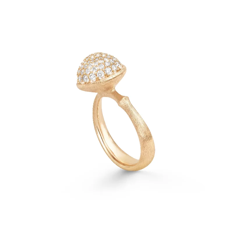 Large Lotus Pavé 18K Gold Ring w. Diamonds