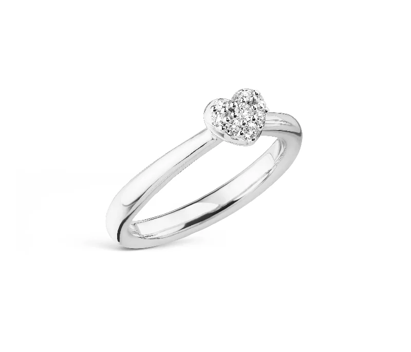 Small Heart 18K Whitegold Ring w. Diamonds