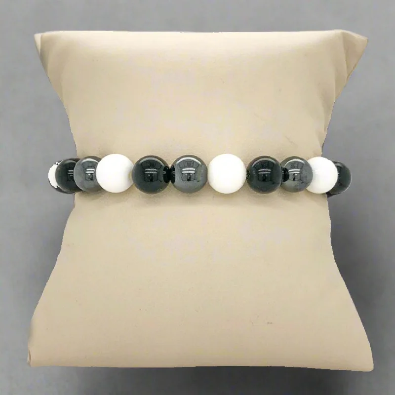 Moonstone Statement Ring Onyx, Hematite & Tridacna 8mm Beaded Stretch Bracelet