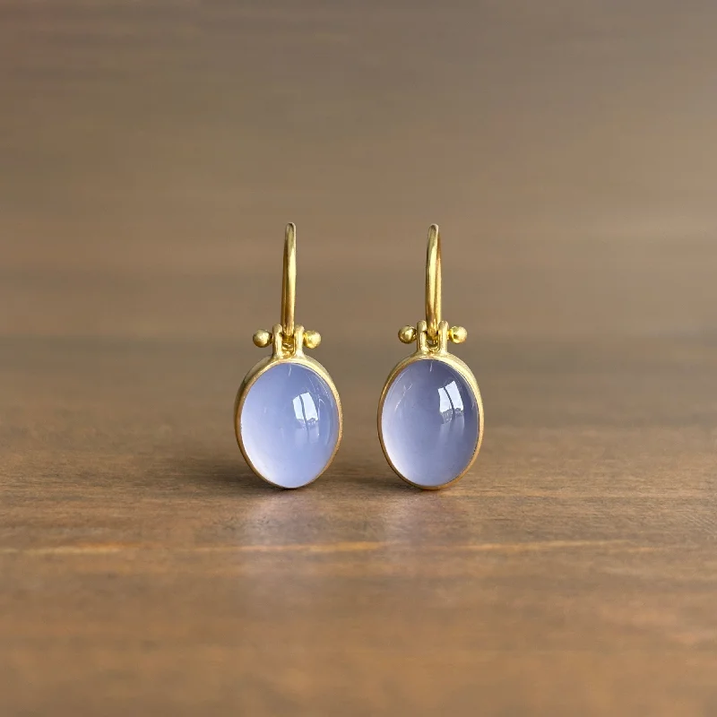 Oval Blue Namibian Chalcedony Cabochon Earrings