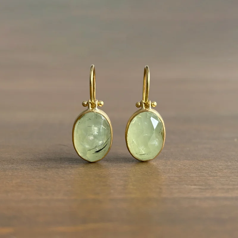 Oval Rose Cut Prehnite Dome Earrings