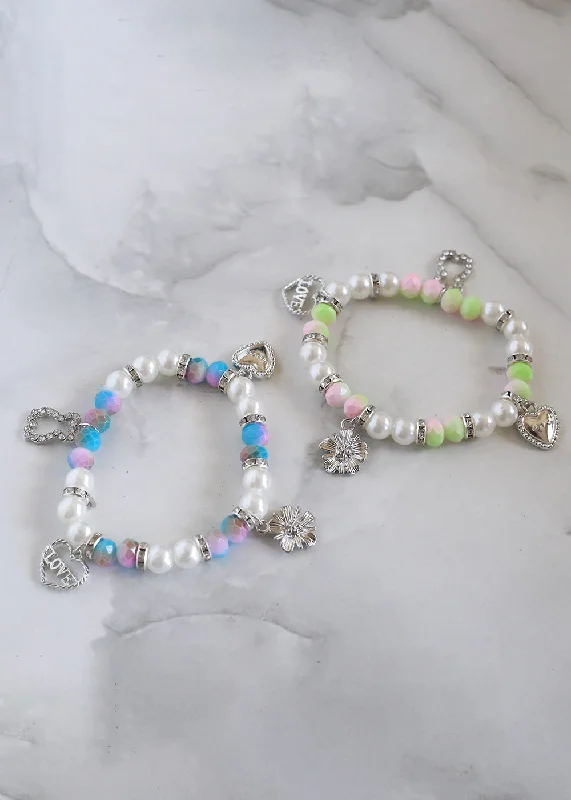 Engraved Bar Necklace Pearl and Bead Charm Bracelet