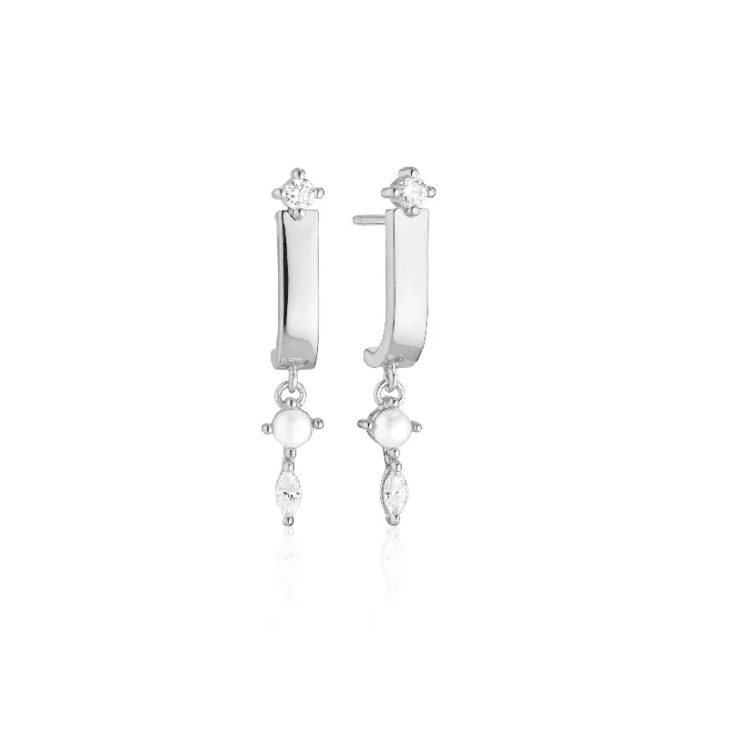 Adria Tre Pendolo Silver Earrings w. White Zirconias & Pearl