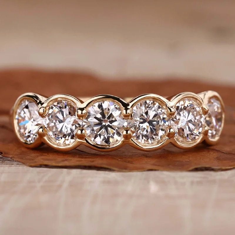 Six Stone Round Lab Grown Diamond Bezel Set Wedding Band