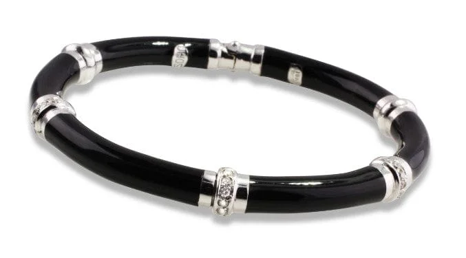 Soho 18k White Gold Enamel and Diamond Black Bangle Bracelet