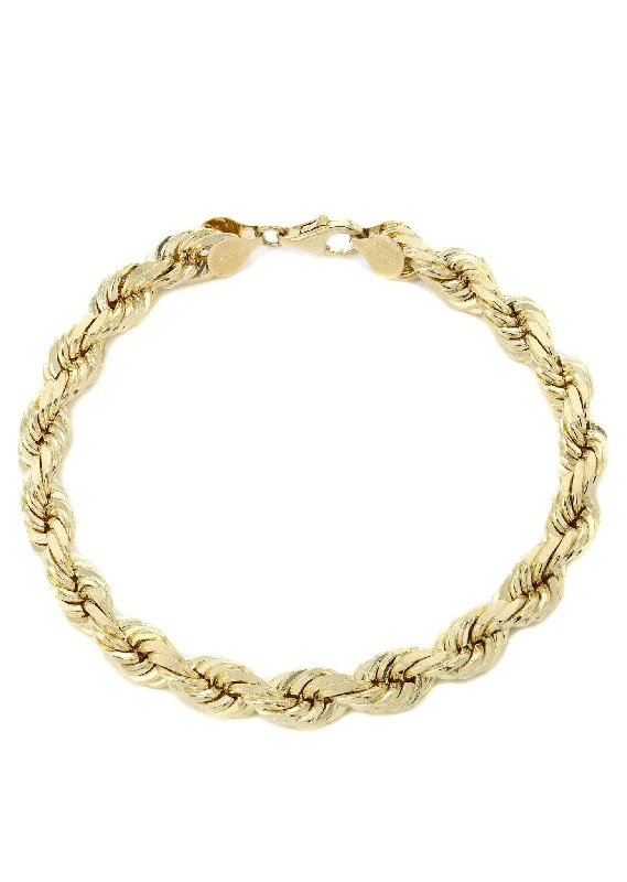 Solid Mens Rope Bracelet 10K Yellow Gold