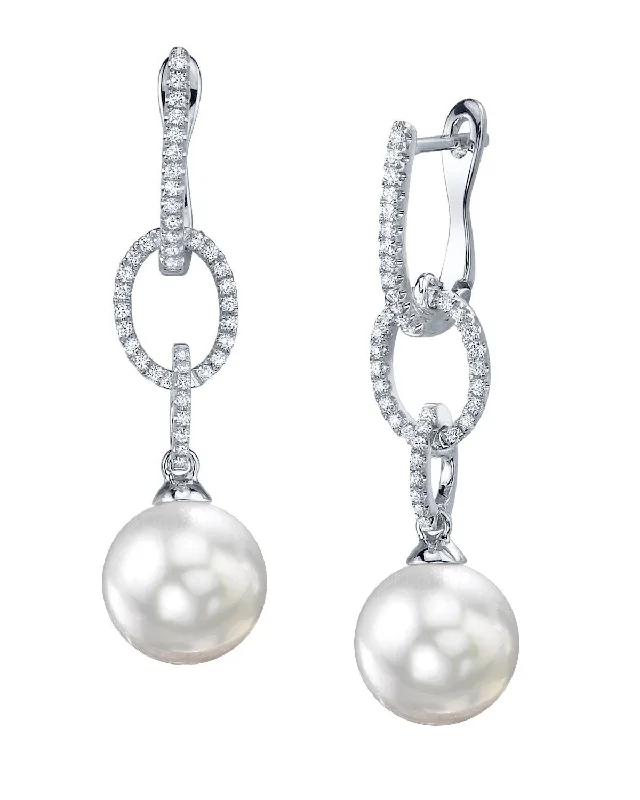 White South Sea Pearl & Diamond Cosmopolitan Dangle Earrings