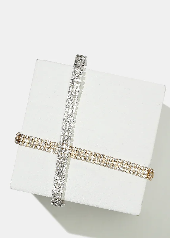 Yellow Gold Cross Sparkly Rhinestone Bracelet