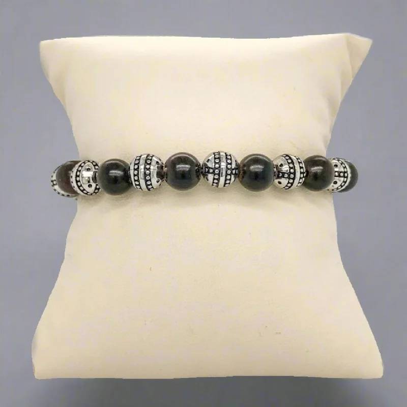 Sterling Silver Dangle Earrings STST & Ebony Stretch Beaded Bracelet