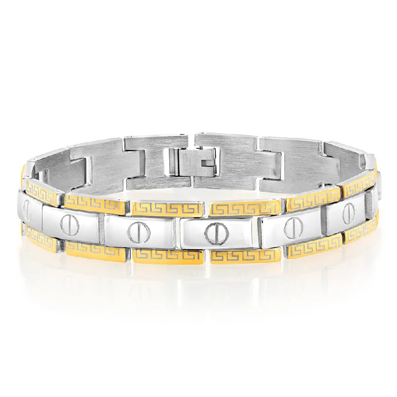 Stainless Steel Greek Key 20.3cm Bracelet