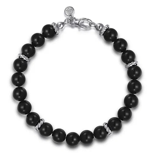 Adjustable Gold Chain SS 8" 6mm Onyx Beaded Bracelet