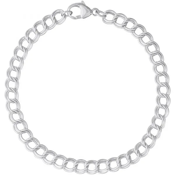 Unique Diamond Ring SS 8" Small Double Link Charm Bracelet