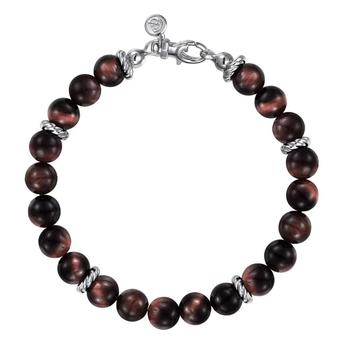 Elegant Twist Bangle SS 8" Tiger's Eye Beaded Bracelet