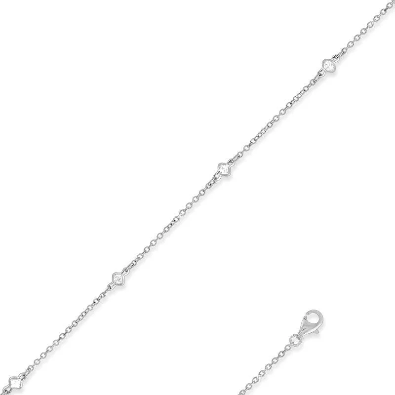 Dainty Chain Necklace SS Anklet Bracelet with  5 CZ's