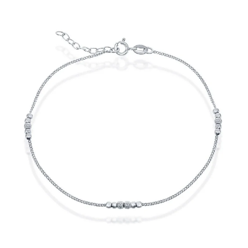 White Gold Bangles SS Shiny and Dia Cut Beads Anklet