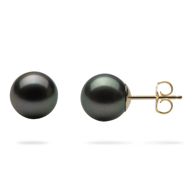 Tahitian Black Pearl Earrings in Gold - 8-9mm