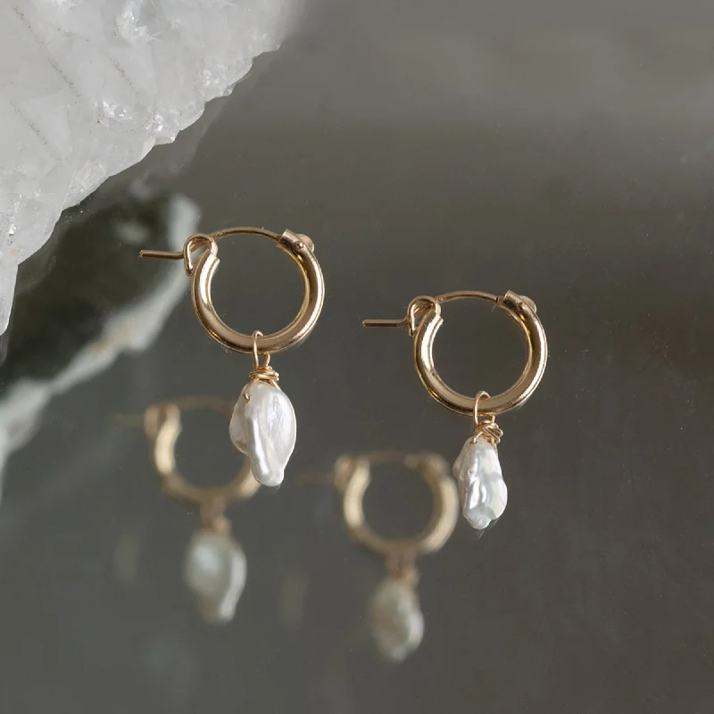 The Keshi Pearl Hoop Earrings | Yellow Gold Filled