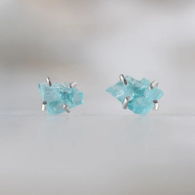 The Raw Aquamarine Stud Earrings | Sterling Silver