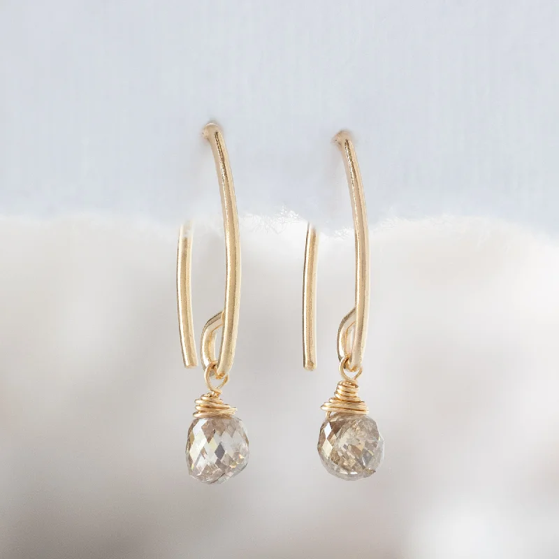 The Simple Champagne Diamond Drop Earrings | Yellow Gold Filled