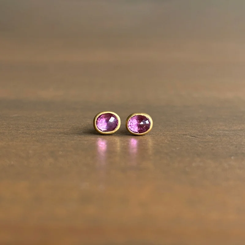 Tiny Oval Pink Sapphire Stud Earrings