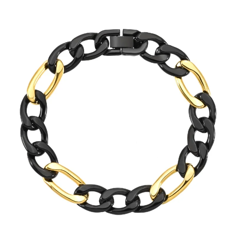 Titán by Adrian Gonzalez Collection 8.5-Inch Black and Yellow Stainless Steel Figaro Bracelet