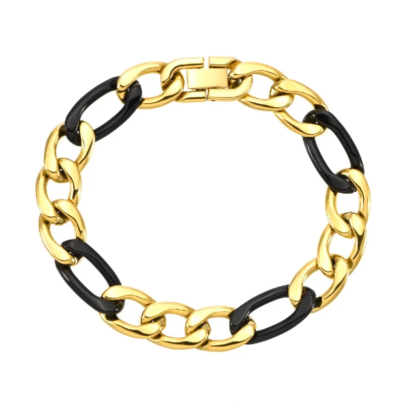 Titán by Adrian Gonzalez Collection 8.5-Inch Yellow and Black Stainless Steel Figaro Bracelet