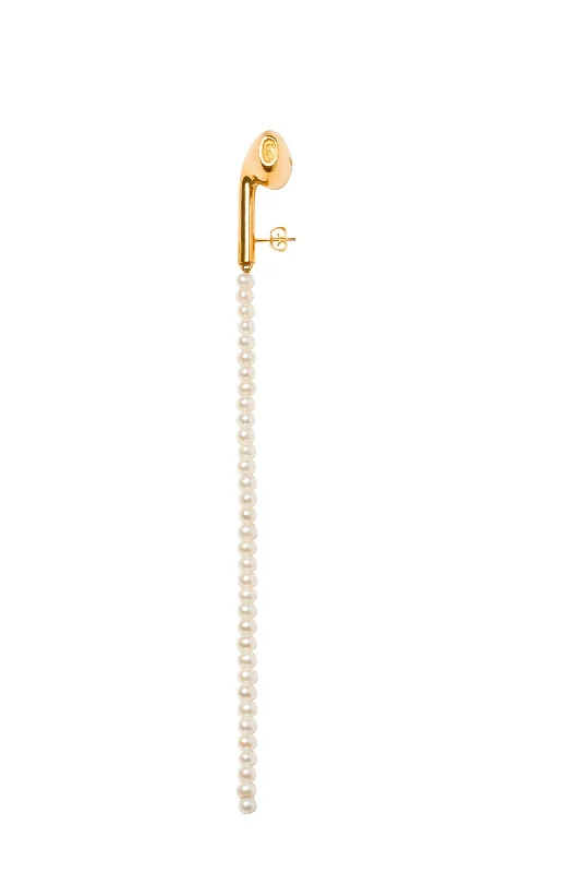 Earphone Gold Plated Earring w. Pearl String