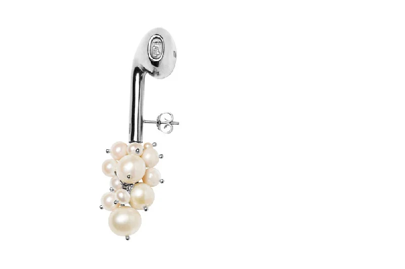 Earphone Silver Earring w. Pearl Cluster