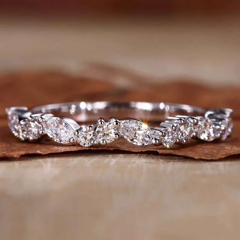 Zig Zag Diamond Wedding Band, Marquise and Round Lab Grown Diamond