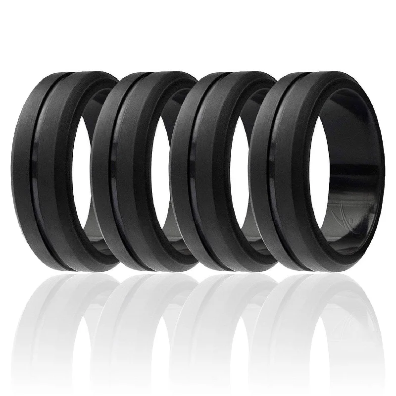 4 Pack - Silicone Ring for Men - Engraved Middle Line