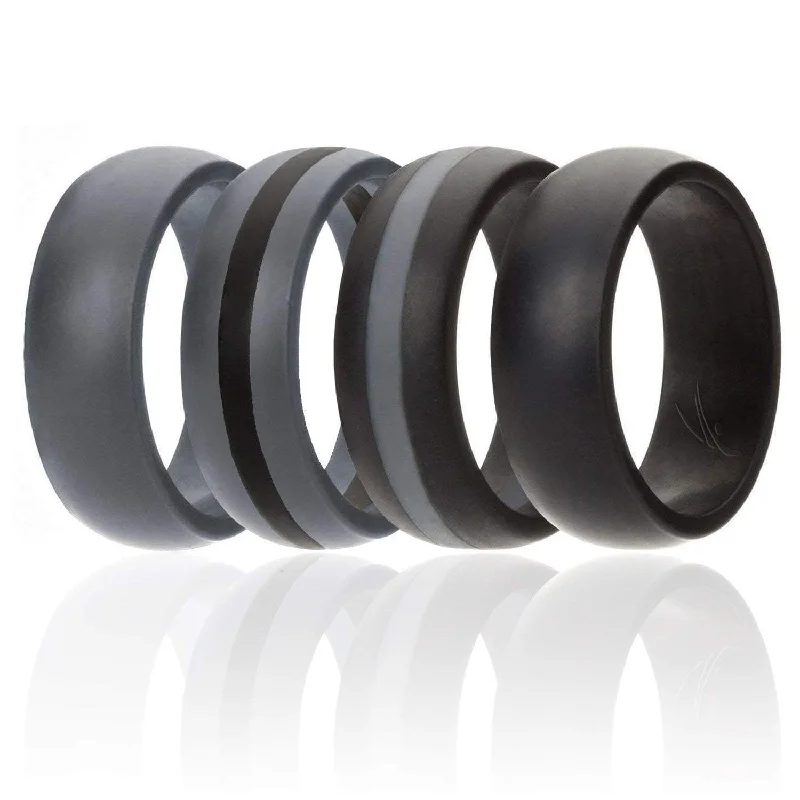 4 Pack - Silicone Ring for Men - Dome Style and Dome Style with Middle Line