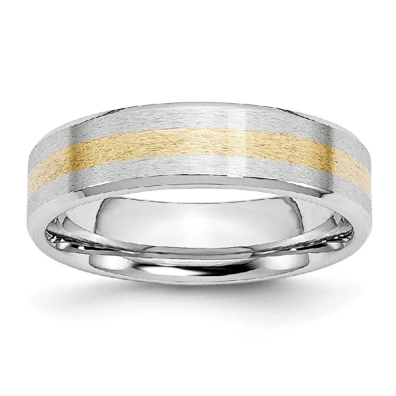 6mm Cobalt & 14K Gold Inlay Satin Flat Beveled Edge Standard Fit Band