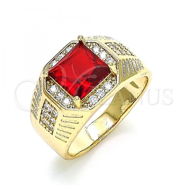 Oro Laminado Mens Ring, Gold Filled Style with Garnet Cubic Zirconia and White Micro Pave, Polished, Golden Finish, 01.266.0046.1.11